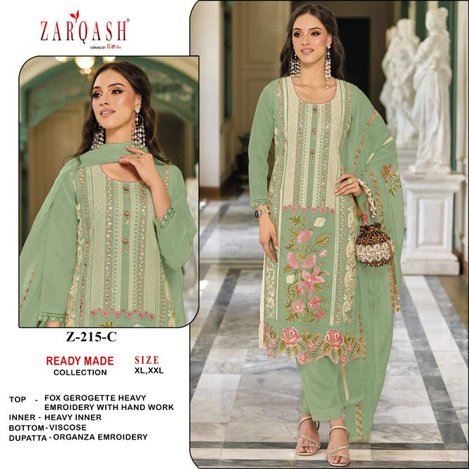 Z 215 Zarqash Embroidery Georgette Pakistani Readymade Suits Wholesale Shop In Surat